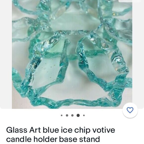 GLASS ART Blue Ice Chip Votive candle holder base stand - Picture 5 of 10